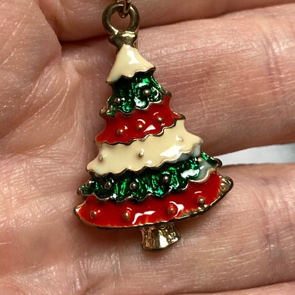 Vintage Enamel Christmas Tree Necklace - Picture 3 of 11